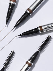 Dünne Linien des 24h Micro Brow Liquid Liners auf hellgrauen Hintergrund in allen erhältlichen Farbnuancen.