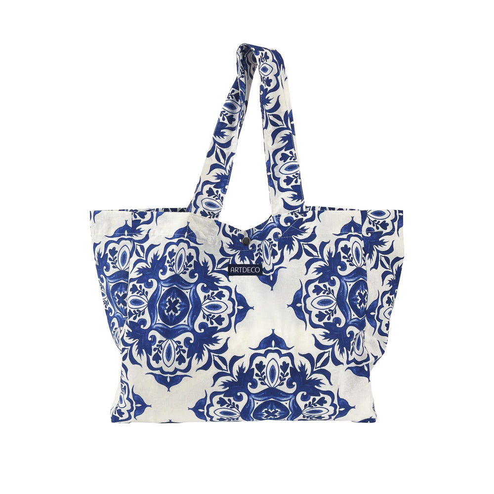Large Soft Tote Bag XL im Azulejos-Design (blau, weiße Verzierungen)