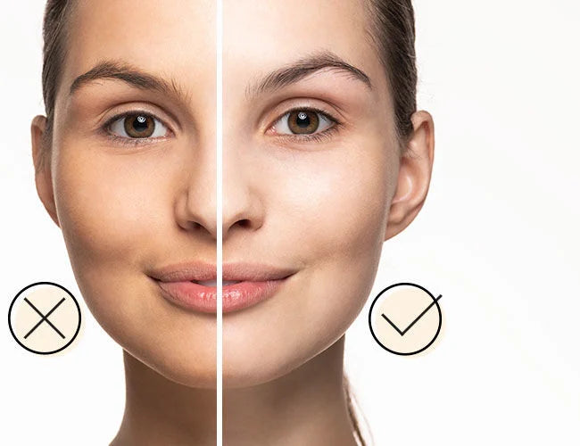 Foundation: Eine Gesichtshälfte ist richtig geschminkt, die andere nicht.