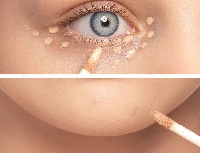 Ein Concealer wird punktuell unter dem Auge und auf unreinen Stellen aufgetragen