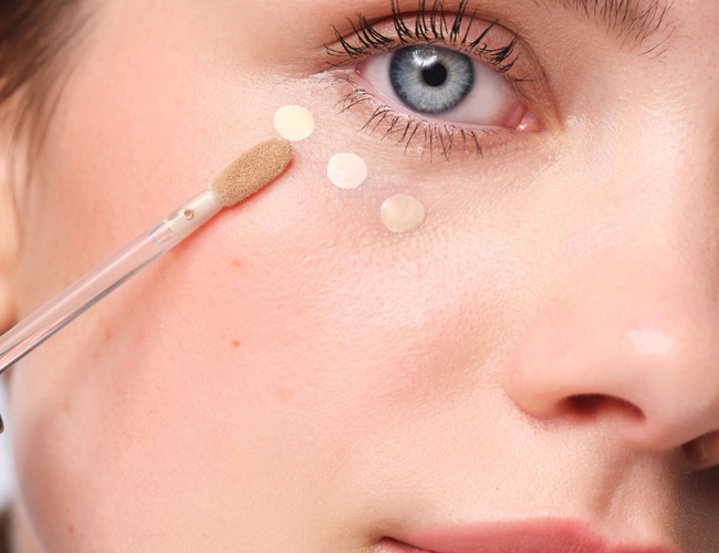 Es wird unterhalb eines Auges ein Concealer aufgetragen