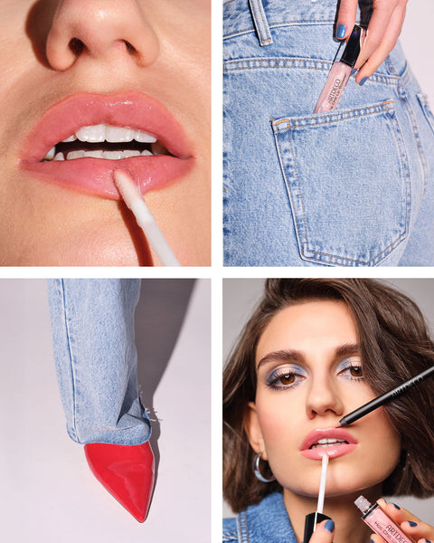 Hot Chili Lip Booster]: Collage aus unterschiedlichen Anwendungs- und Moodbildern des neuen Hot Chili Lip Booster „berry chili"
