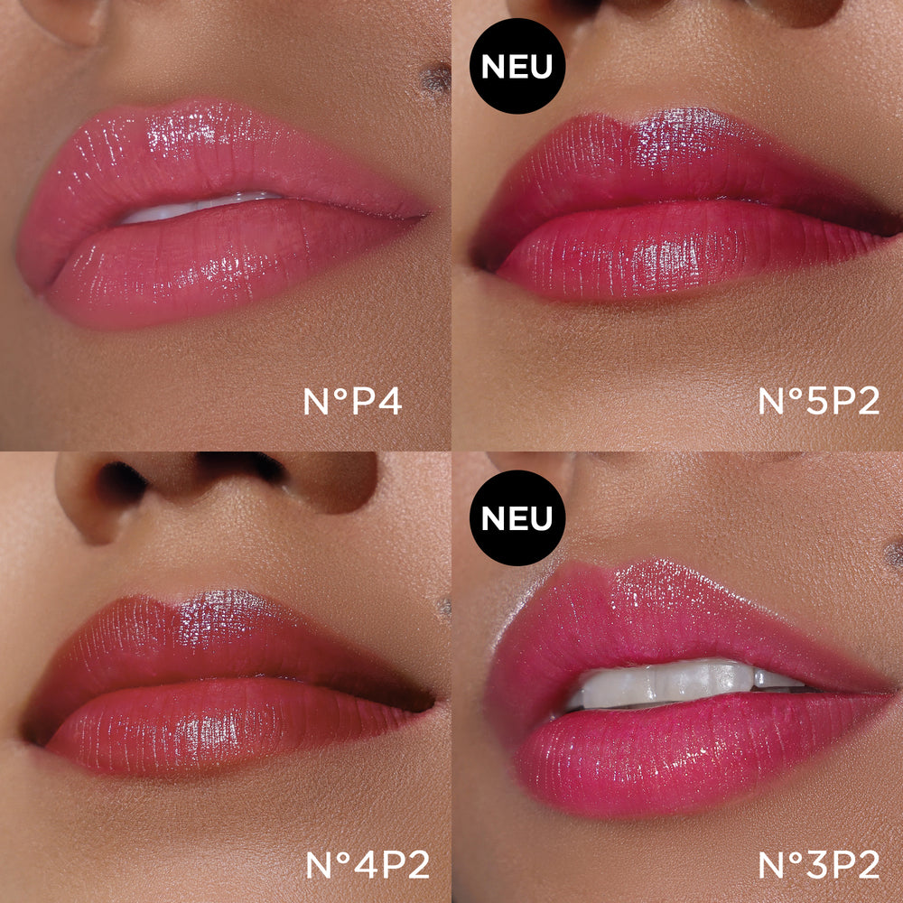 Anwendungsbilder des Color Booster Lip Balm im limitierten Blumen-Design mit den jeweiligen Farbnummern und Störern bei den neuen Farben