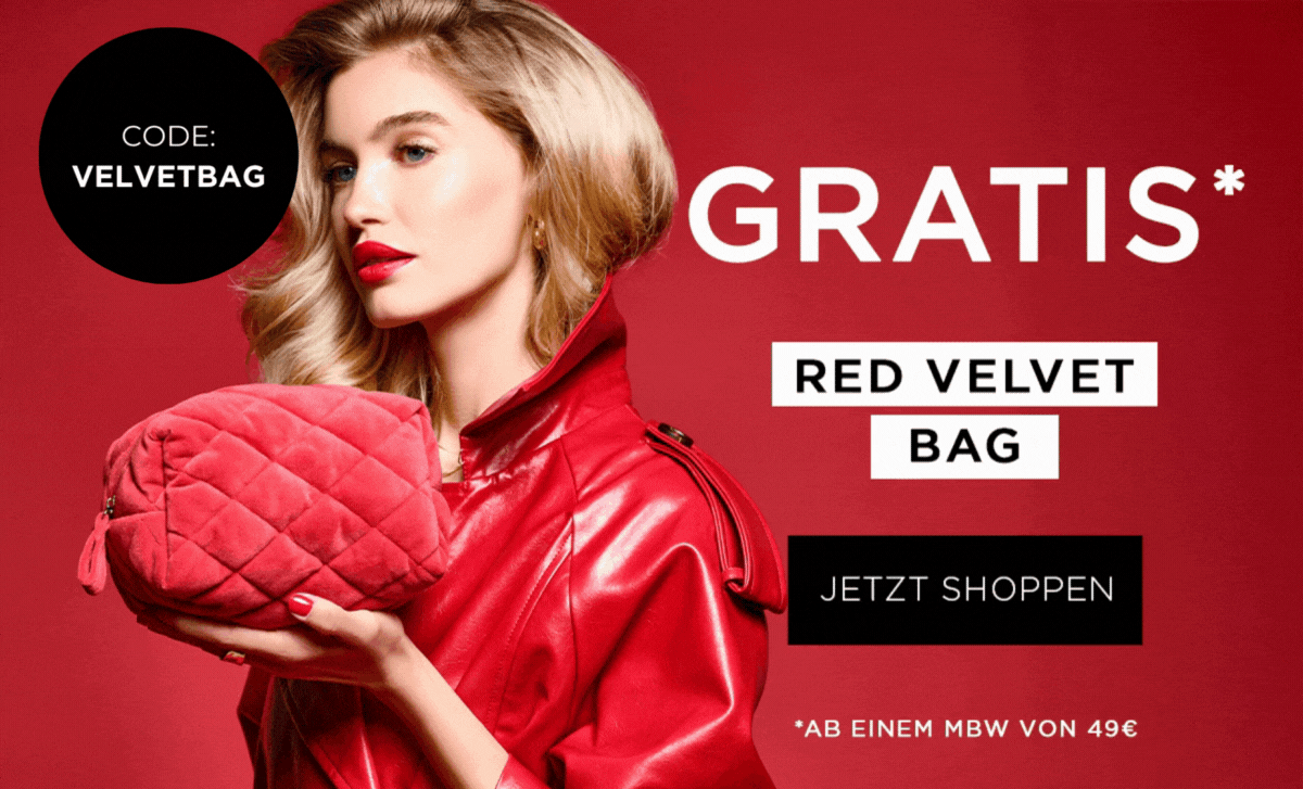 Gratis Red Velvet Bag ab einem Mindestbestellwert von 49€ mit dem Code VELVETBAG