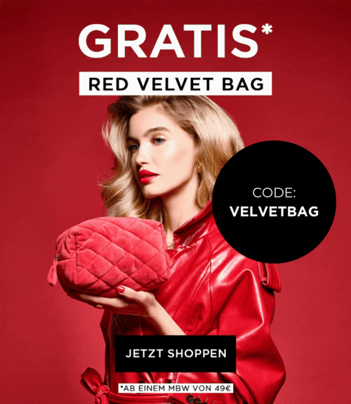 Gratis Red Velvet Bag ab einem Mindestbestellwert von 49€ mit dem Code VELVETBAG