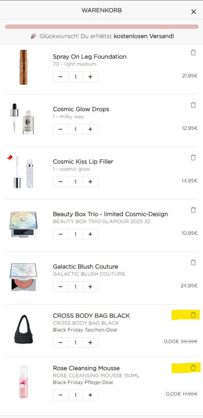 Grafische Darstellung wie Du ein Artikel im Warenkorb löschen kannst