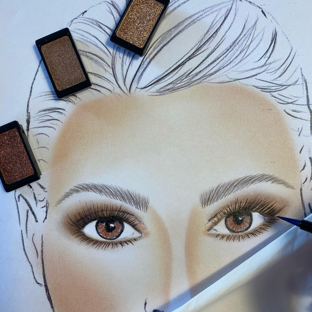 Von Dani gezeichnete Face Chart eines Augen Make-Up Looks.