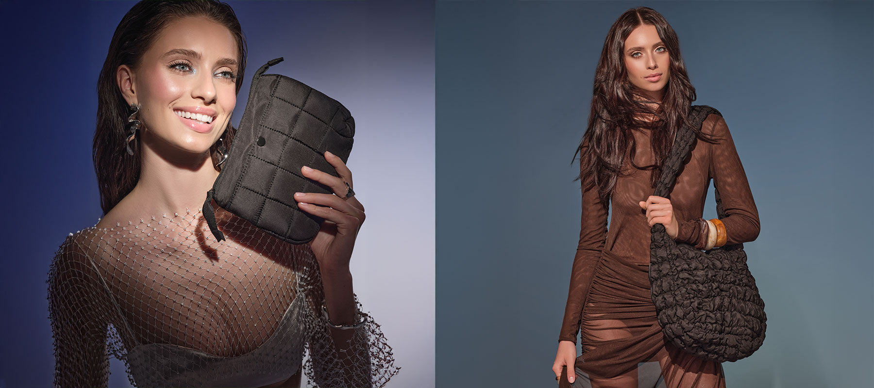 Model mit Cross Body Bag über der Schulter und Cosmetic Bag Classic in der Hand.