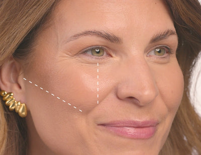 Markierungen im Gesicht zeigen die ideale Platzierung von Bronzer damit er nicht zu tief oder zu nah an der Nase platziert wird.