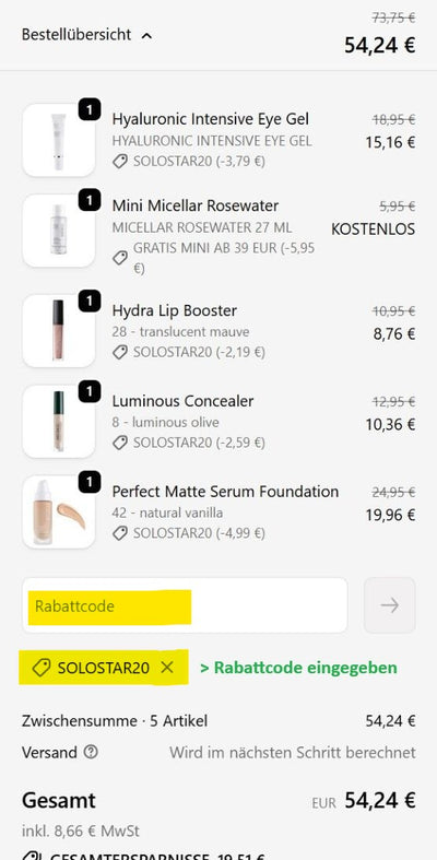 -20% Singles Day Aktion / How-to Rabattcode eingeben Step 2
